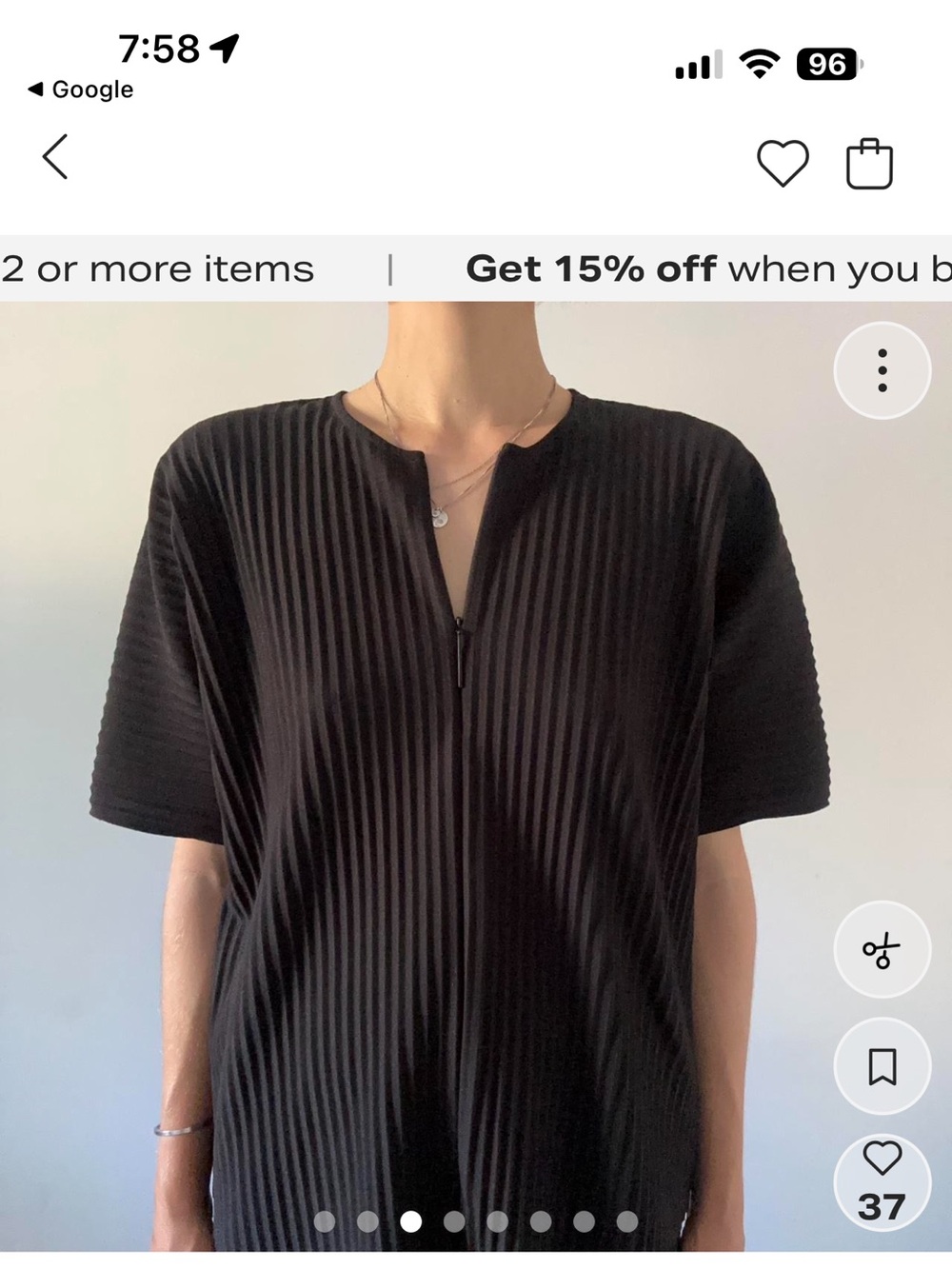 COS Black Plisse Pleated Short-Sleeve Blouse Top